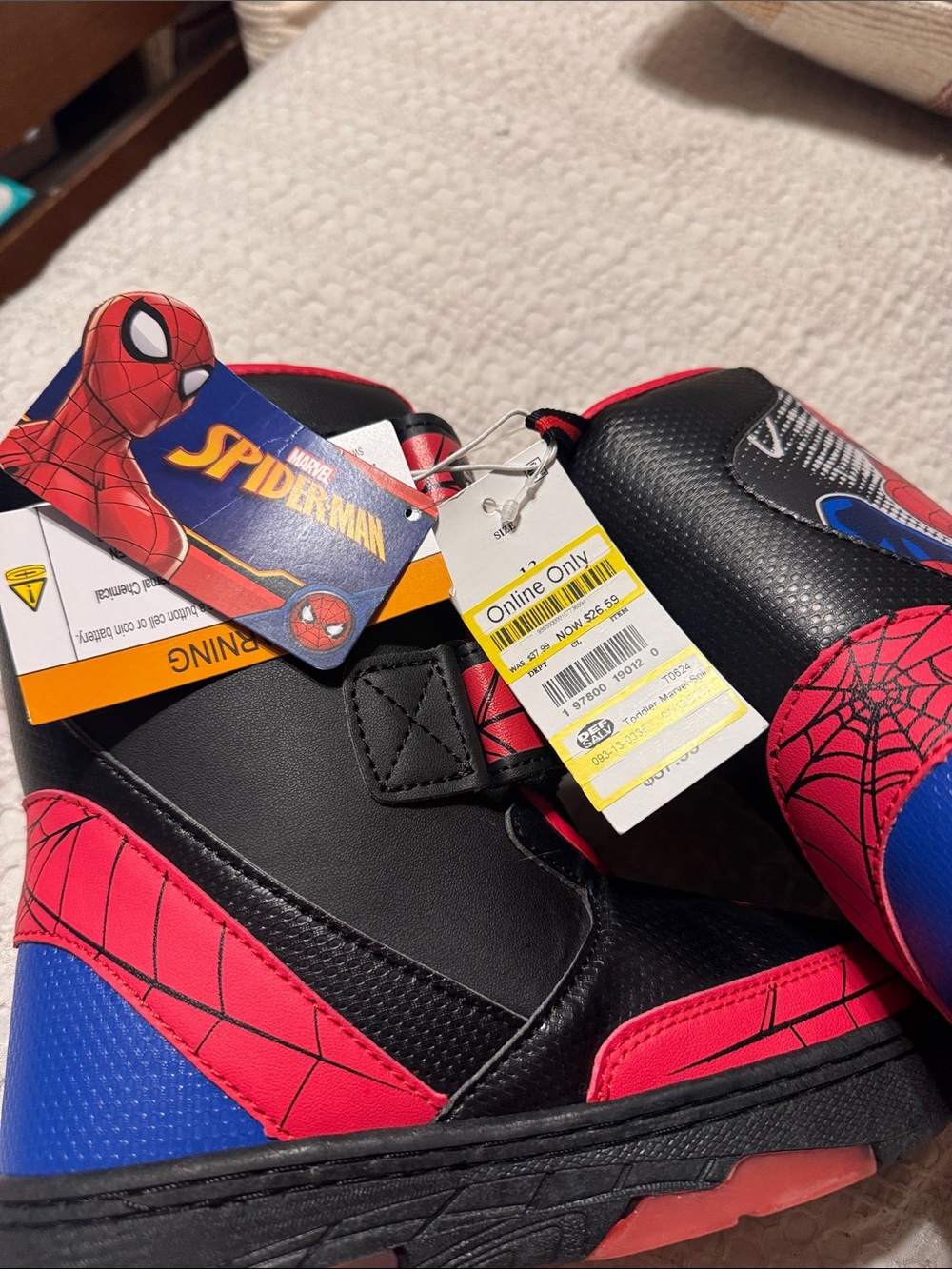Spiderman Kids Light Up Black, Red and Blue Hook-and-Loop Character Boots - Picture 7 of 8